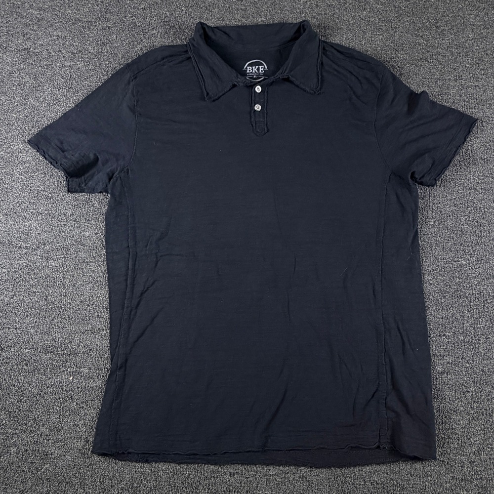 BKE Polo Shirt Mens XL Athletic Fit Black Slub Knit Raw Edge EUC